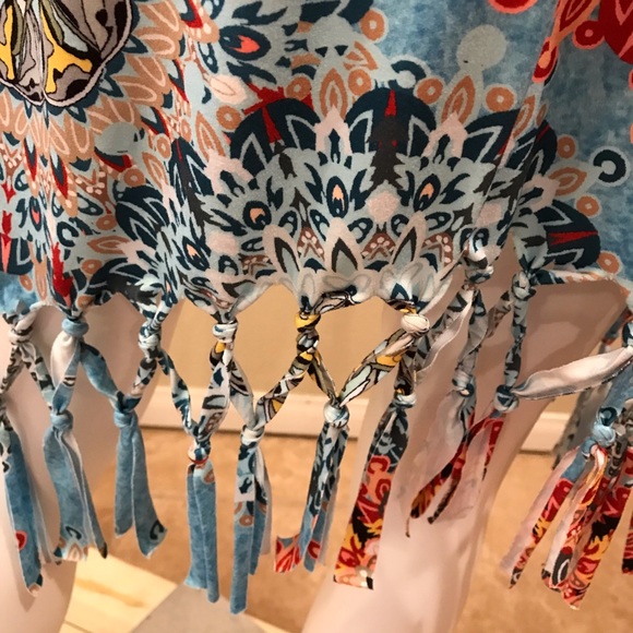 Summer Sleeveless Dress Size M Beach Dress Boho Print Tie Fringe Hemline - Picture 9 of 14